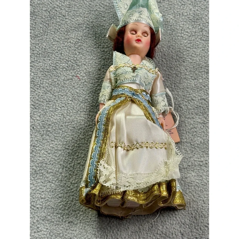Vintage French Souvenir Doll Sleep Eyes Lace Costume France Native Dress Tagged